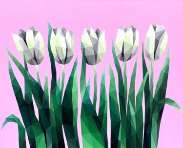 Painting titled "SPRING TULIPS" by Maria Tuzhilkina, Original Artwork, Marker Mounted on Wood Stretcher frame
