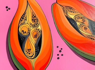 Papaya Pattern Colorful Art Acrylic Painting Home Decor Paint by