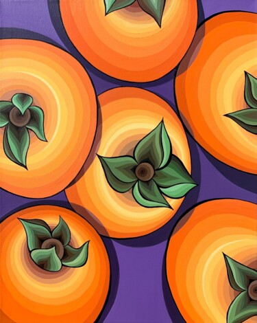 Painting titled "SUNNY PERSIMMON" by Maria Tuzhilkina, Original Artwork, Acrylic Mounted on Wood Stretcher frame