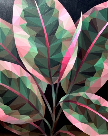 Painting titled "FICUS OPENS" by Maria Tuzhilkina, Original Artwork, Acrylic Mounted on Wood Stretcher frame
