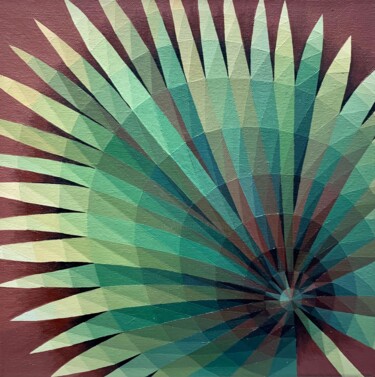 Painting titled "PALM FAN" by Maria Tuzhilkina, Original Artwork, Acrylic Mounted on Wood Stretcher frame