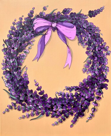 Painting titled "LAVENDER WREATH" by Maria Tuzhilkina, Original Artwork, Acrylic Mounted on Wood Stretcher frame