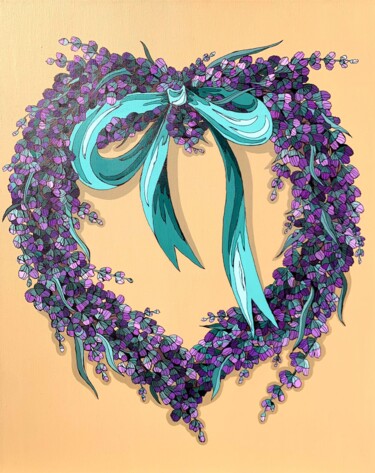 Painting titled "LAVENDER HEART" by Maria Tuzhilkina, Original Artwork, Acrylic Mounted on Wood Stretcher frame