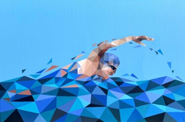 Painting titled "SWIMMER" by Maria Tuzhilkina, Original Artwork, Acrylic Mounted on Wood Stretcher frame