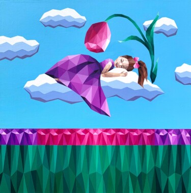 Картина под названием "THE PRINCESS'S DREAM" - Maria Tuzhilkina, Подлинное произведение искусства, Акрил Установлен на Дерев…