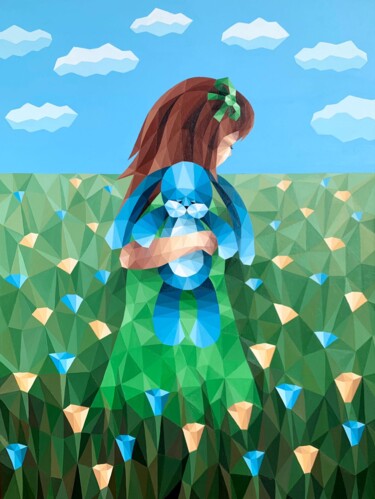 Malerei mit dem Titel "THE GIRL WITH HER F…" von Maria Tuzhilkina, Original-Kunstwerk, Acryl Auf Keilrahmen aus Holz montiert