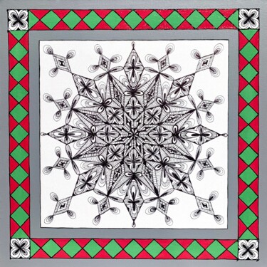 Painting titled "LACE MANDALA" by Maria Tuzhilkina, Original Artwork, Marker Mounted on Wood Stretcher frame