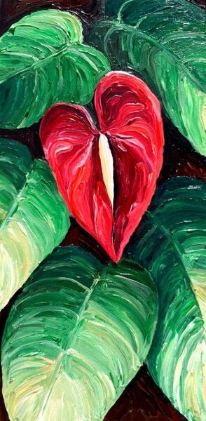 Painting titled "THE FLOWER OF LOVE" by Maria Tuzhilkina, Original Artwork, Acrylic Mounted on Wood Stretcher frame