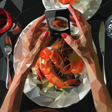 Arte digital titulada "SEA DINNER WITH KIN…" por Maria Tuzhilkina, Obra de arte original, Pintura Digital Montado en Bastido…