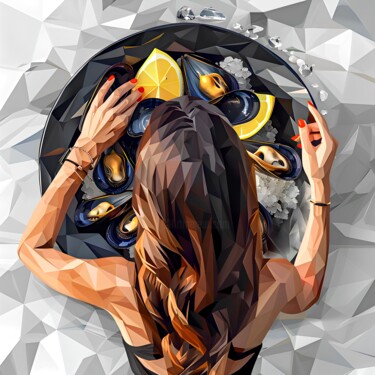 Цифровое искусство под названием "GIRL AND A LARGE PL…" - Maria Tuzhilkina, Подлинное произведение искусства, Цифровая печат…