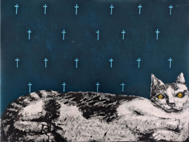 Pittura intitolato "Schrödinger's Cat" da Maria&Vadim Lipovsky, Opera d'arte originale, Acrilico Montato su Telaio per barel…
