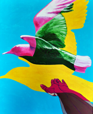 Peinture intitulée "Bird" par Maria&Vadim Lipovsky, Œuvre d'art originale, Acrylique