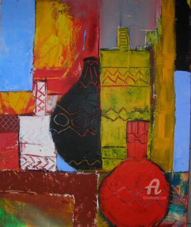 Peinture intitulée "les potiches africa…" par Maria Valverde, Œuvre d'art originale
