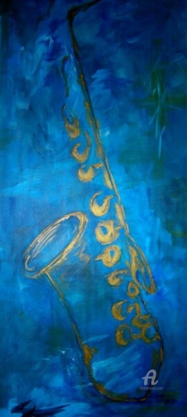 Peinture intitulée "le saxo doré" par Maria Valverde, Œuvre d'art originale