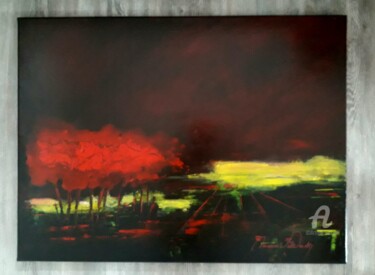 Painting titled "Nuit rouge" by Maria Valverde, Original Artwork, Acrylic