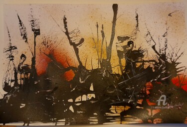Painting titled "Balade au pays des…" by Maria Valverde, Original Artwork, Ink Mounted on Other rigid panel