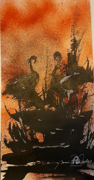 Painting titled "Conversation volati…" by Maria Valverde, Original Artwork, Ink Mounted on Other rigid panel