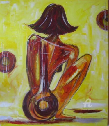 Peinture intitulée "femme bandjo" par Maria Valverde, Œuvre d'art originale, Huile