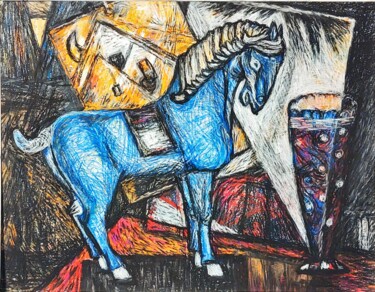 Drawing titled "Stilleven met houte…" by Maria Van Raalten, Original Artwork, Pastel