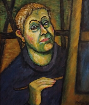 Malerei mit dem Titel "Zelfportret" von Maria Van Raalten, Original-Kunstwerk, Öl