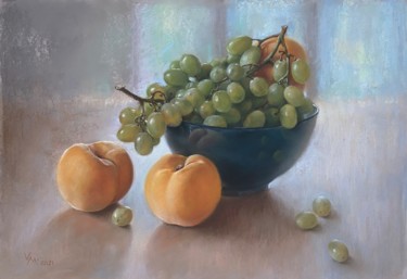 Painting titled "Peaches" by Maria Vasilevich, Original Artwork, Pastel