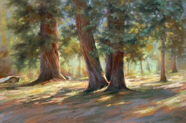 Painting titled "Forêt ensoleillée" by Maria Vasilevich, Original Artwork, Pastel