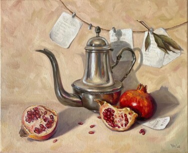 Peinture intitulée "Thé à la grenade" par Maria Vasilevich, Œuvre d'art originale, Huile