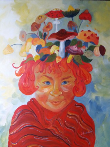 Painting titled "Les champignons" by Maria Villain, Original Artwork, Oil