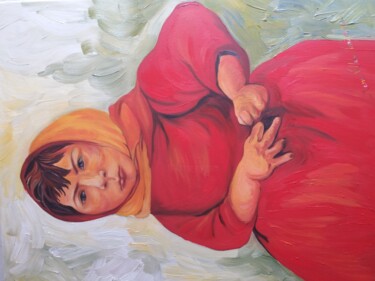 Peinture intitulée "L enfant et l'ourson" par Maria Villain, Œuvre d'art originale, Huile