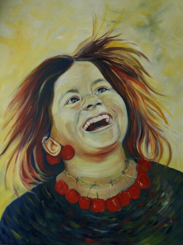 Peinture intitulée "La fille aux cerises" par Maria Villain, Œuvre d'art originale, Huile