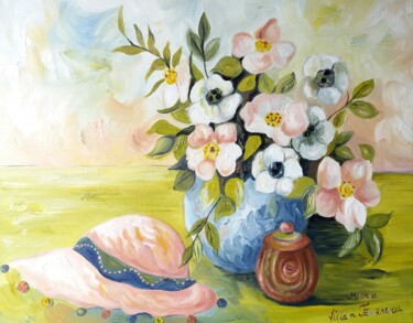 Peinture intitulée "Les anemones" par Maria Villain, Œuvre d'art originale, Huile