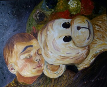 Pittura intitolato "Rever avec son ours" da Maria Villain, Opera d'arte originale, Olio