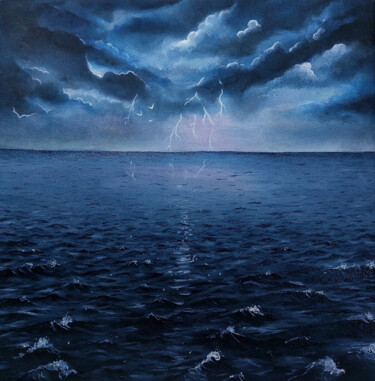 Peinture intitulée "Seascape in the sto…" par Mariia Vlasenko, Œuvre d'art originale, Huile