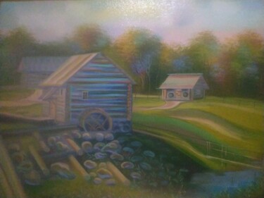 Картина под названием "Водяная мельница в…" - Мария Волчова, Подлинное произведение искусства, Масло