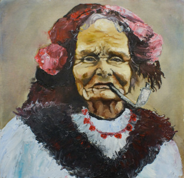 Peinture intitulée "Huzulka (an old wom…" par Maria Werstler, Œuvre d'art originale, Huile