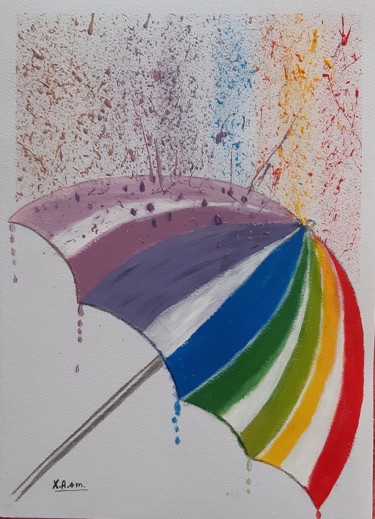 Painting titled "La pluie" by Maria Xavier Alves (XAM), Original Artwork, Acrylic