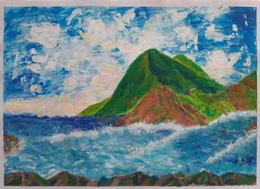Painting titled "L'île verte" by Maria Xavier Alves (XAM), Original Artwork, Acrylic