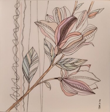Pittura intitolato "Magnolia abstract" da Maria Xavier Alves (XAM), Opera d'arte originale, Acquarello