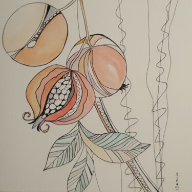 Ζωγραφική με τίτλο "Grenades" από Maria Xavier Alves (XAM), Αυθεντικά έργα τέχνης, Ακουαρέλα