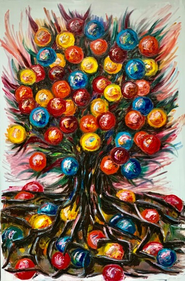 Peinture intitulée "Rainbow tree" par Maria Zasidkovych (Mariia), Œuvre d'art originale, Huile