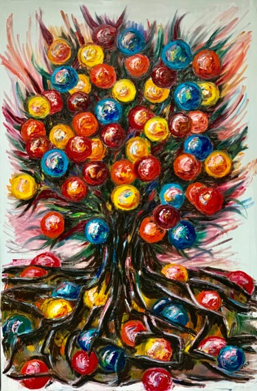 Painting titled "Rainbow tree" by Maria Zasidkovych (Mariia), Original Artwork, Oil