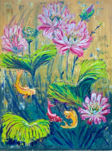 Peinture intitulée "Lotus flowers" par Maria Zasidkovych (Mariia), Œuvre d'art originale, Huile