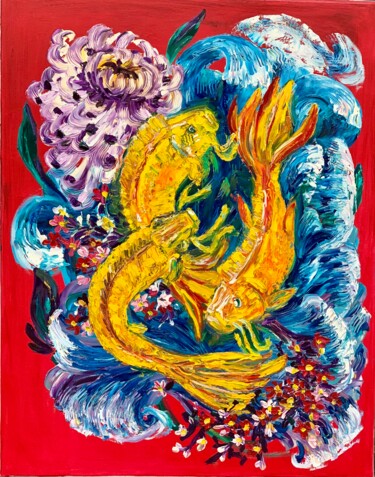 Pintura intitulada "Goldfish" por Maria Zasidkovych (Mariia), Obras de arte originais, Óleo