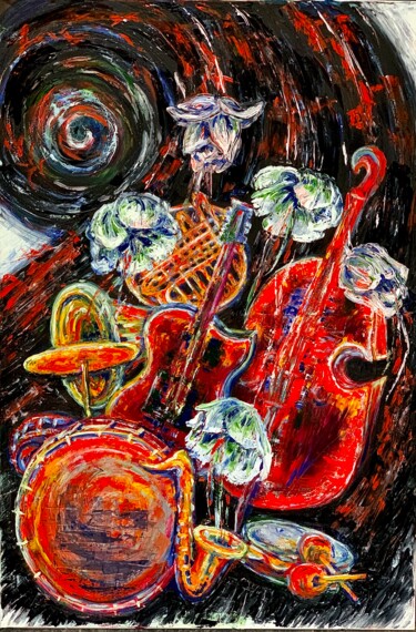 Painting titled "Music of the Flowers" by Maria Zasidkovych (Mariia), Original Artwork, Oil Mounted on Wood Stretcher frame
