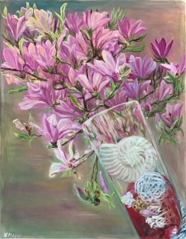 Malerei mit dem Titel "Bouquet of magnolia" von Maria Zasidkovych (Mariia), Original-Kunstwerk, Öl