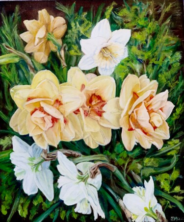 Painting titled "Mom's flowers" by Maria Zasidkovych (Mariia), Original Artwork, Oil