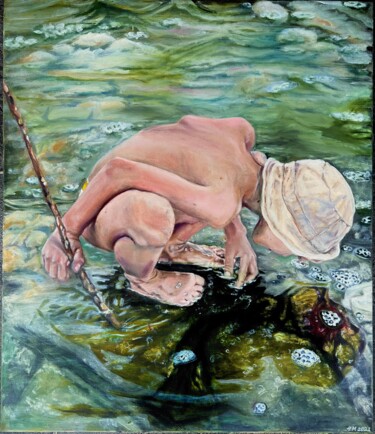 Malerei mit dem Titel "Krrab catche" von Maria Zasidkovych (Mariia), Original-Kunstwerk, Öl Auf Keilrahmen aus Holz montiert