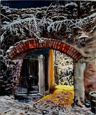 Peinture intitulée "February evening" par Maria Zasidkovych (Mariia), Œuvre d'art originale, Huile Monté sur Châssis en bois