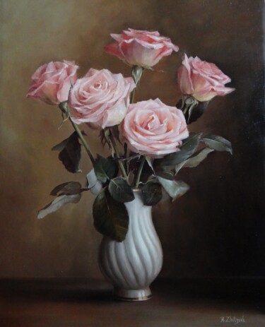 Peinture intitulée "Roses dans un vase…" par Maria Zhiltsova, Œuvre d'art originale, Huile
