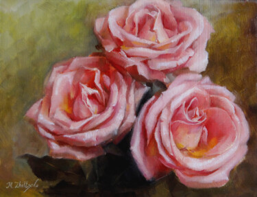 Painting titled "Trois roses" by Maria Zhiltsova, Original Artwork, Oil